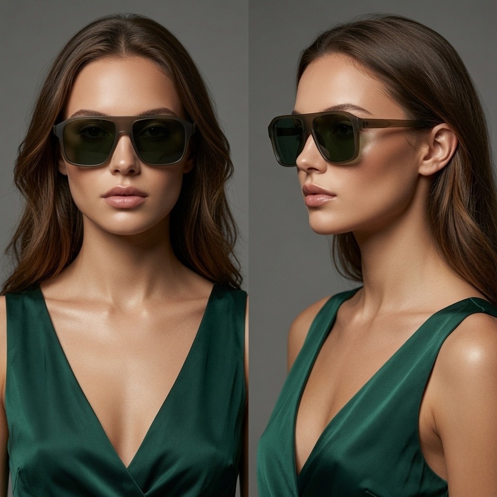 Womens Oversized  Sunglasses Matte Olive Green Lens Square Frame Lentes Gafas